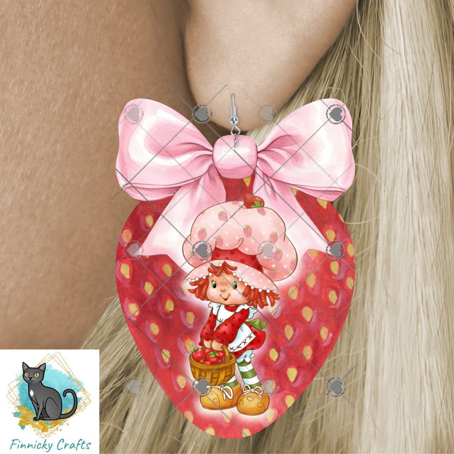 Strawberry Shortcake - Strawberry with Bow - Sublimation Design Png Template - Gift, Earrings, Night Light, keyring, DTF