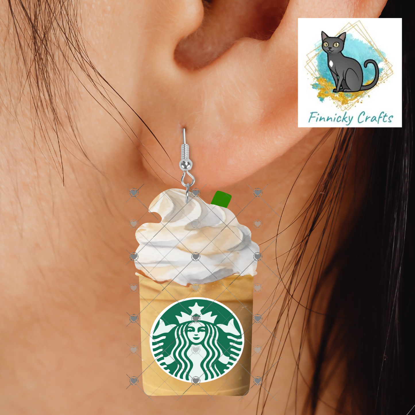 Coffee Cup with Whipped Topping, Mermaid, Sublimation, PNG, Digital Download, Earrings, Decoration