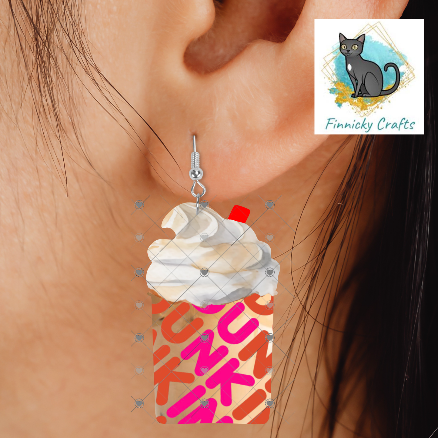 Coffee Cup with Whipped Topping, Donut, Sublimation, PNG, Digital Download, Earrings, Decoration