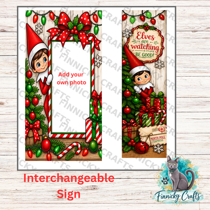 2-Piece, Customizable, Interchangeable Spying Elf Sign Inserts, Sublimation, Digital, PNG, Design, Download - Add photo
