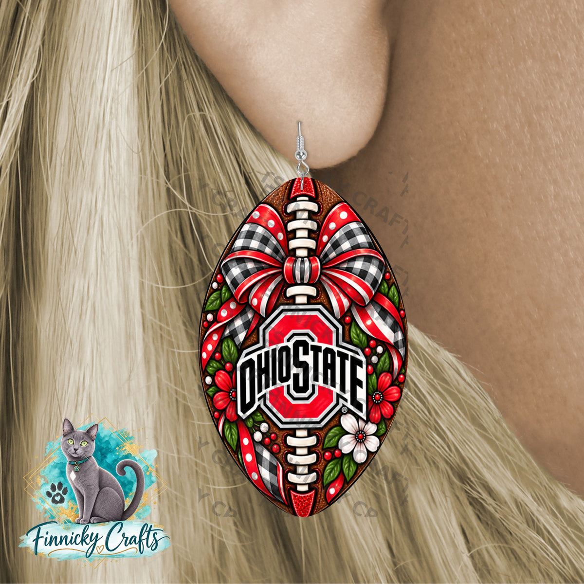 Ohio State University Football Png Sublimation Designs -Football Shape Drop Earrings Digital Download-  Decor, Earrings, Keyring, DTF