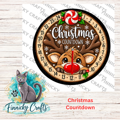 Round Reindeer Sign, Christmas Countdown, PNG (Digital Download)