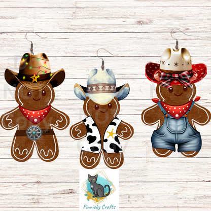 Cowboy Gingerbread Earrings Digital Download- Earrings, Keyrings, Ornaments, Decorations