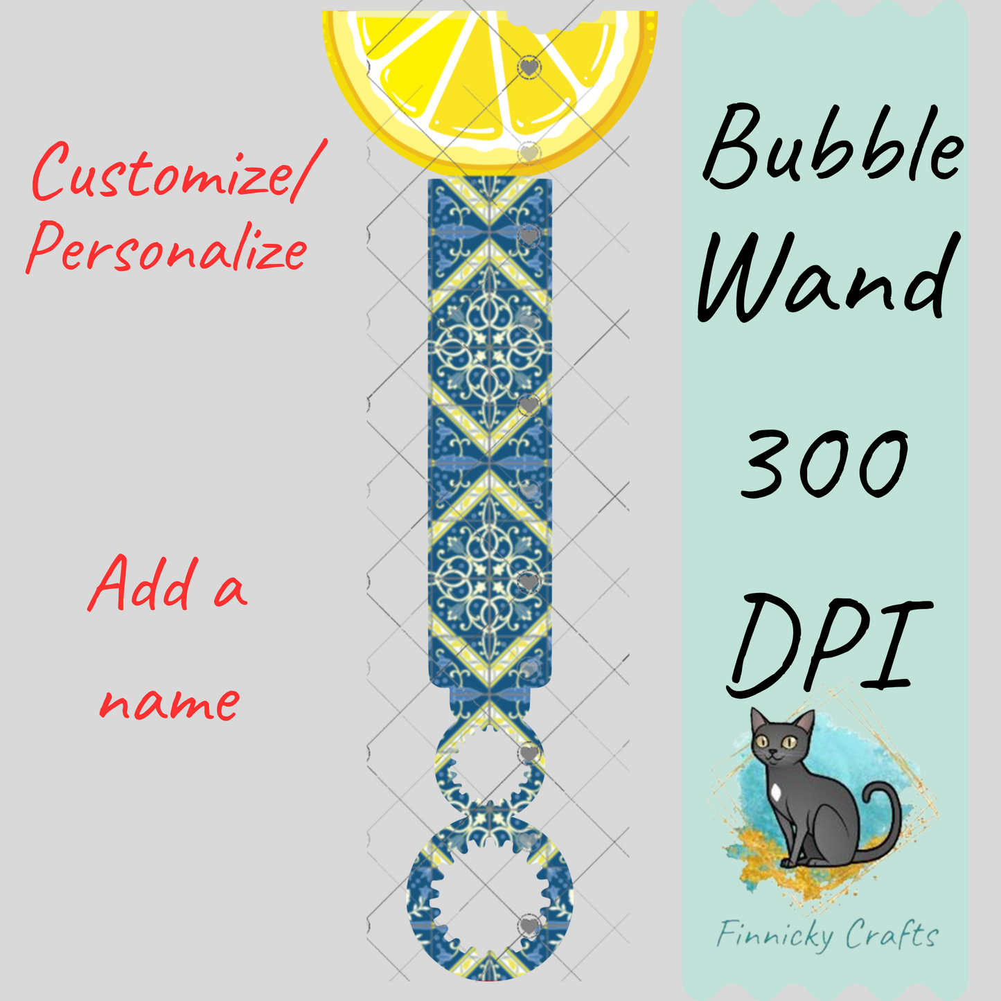 Lemon Tile Bubble Wand Sublimation PNG - Instant Digital Download - PNG