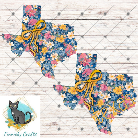 Floral Texas State Shape, 2 versions, Sublimation, PNG, Digital Download, Door Hanger, Ornament