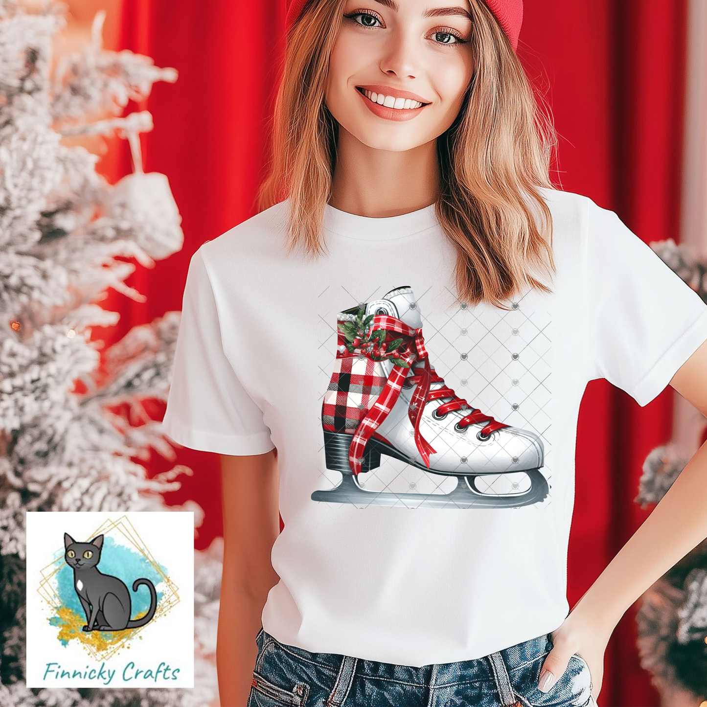 Ice Skate - Christmas Sublimation Design PNG Graphic Clip Art Digital, DTF, Earrings, Ornament, Night Light, Door Hanger