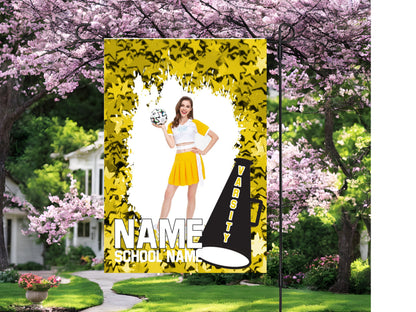 Cheerleader Garden Flag- Yellow/Gold Stars - Elementary/Grammar, Middle/Junior, High, College, University