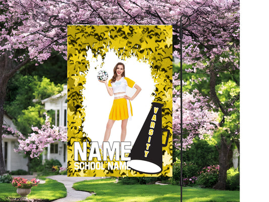 Cheerleader Garden Flag- Yellow/Gold Stars - Elementary/Grammar, Middle/Junior, High, College, University