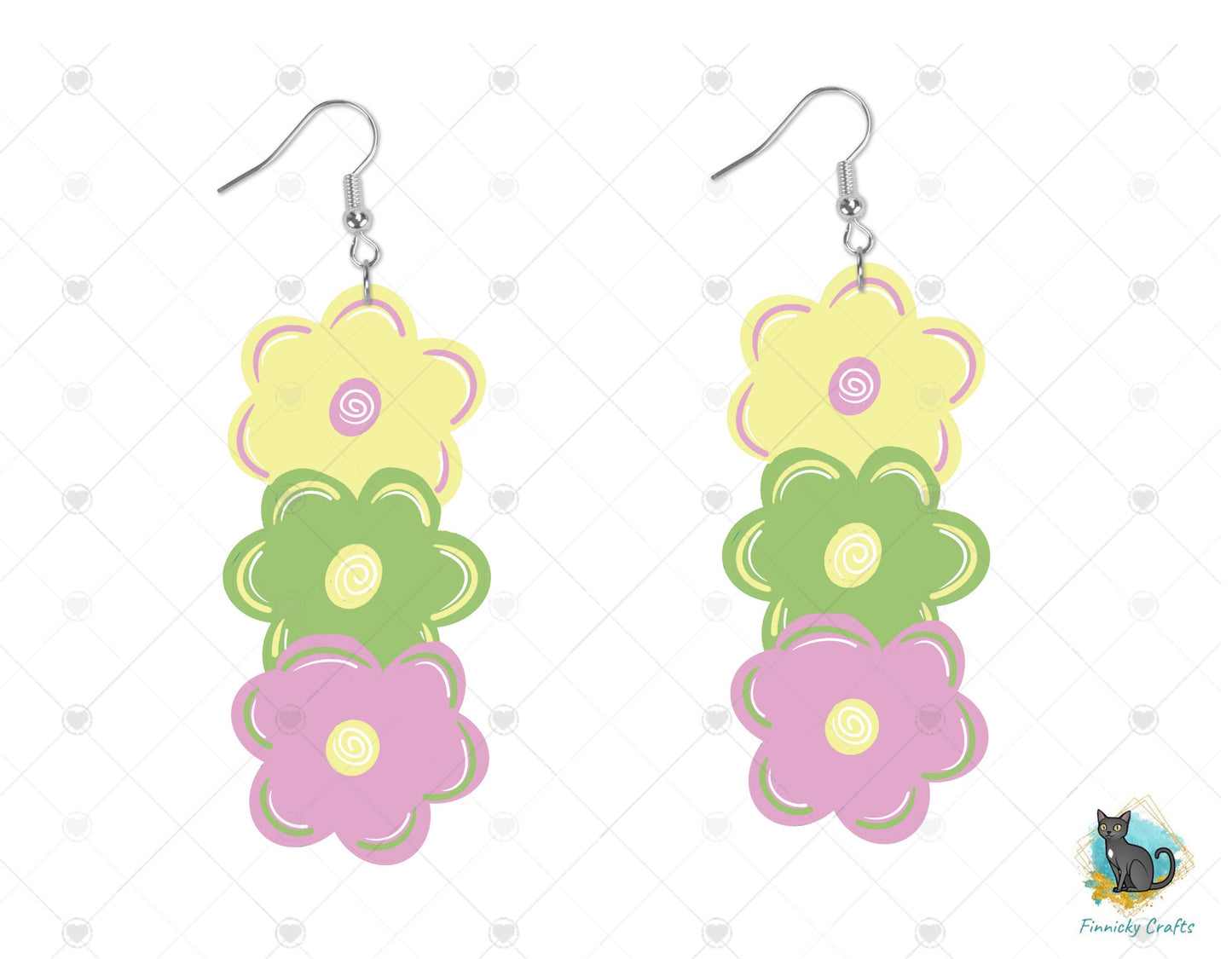 Multiflower - 3 flowers - Digital Design- Earrings - Ornaments - Signs