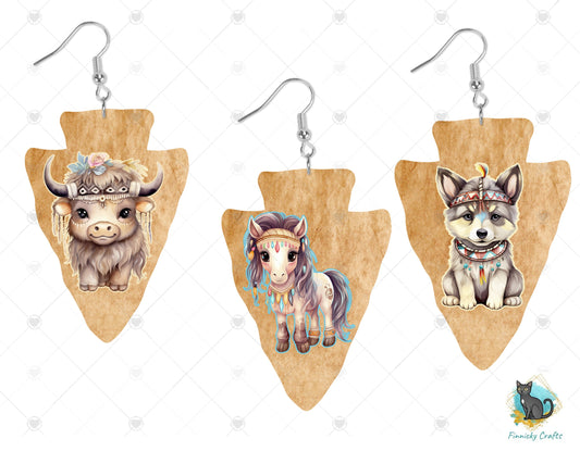 Arrowhead Bundle, Sublimation, Wolf, Horse, Cow Digital, PNG Design, Earrings, Wall Decor, Door Hanger