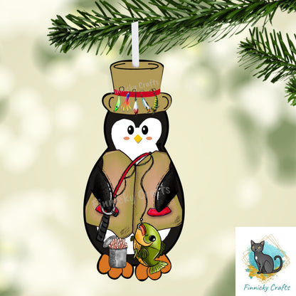 Fisherman Penguin  Ornament,  Nightlight, Decoration, Winter, Christmas, gift, Sublimation, Digital, PNG, Design, Download, MDF, Acrylic