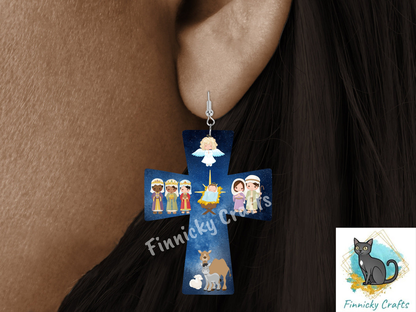 Christmas Nativity Cross, Sublimation, Digital, PNG Design, Download for Earrings, Wall Decor, Door Hanger, Keychain