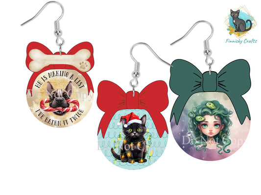 Ball with Bow Bundle, Sublimation, Christmas dog, Christmas cat, Halloween medusa,Digital, PNG Design, Earrings, Wall Decor, Door Hanger