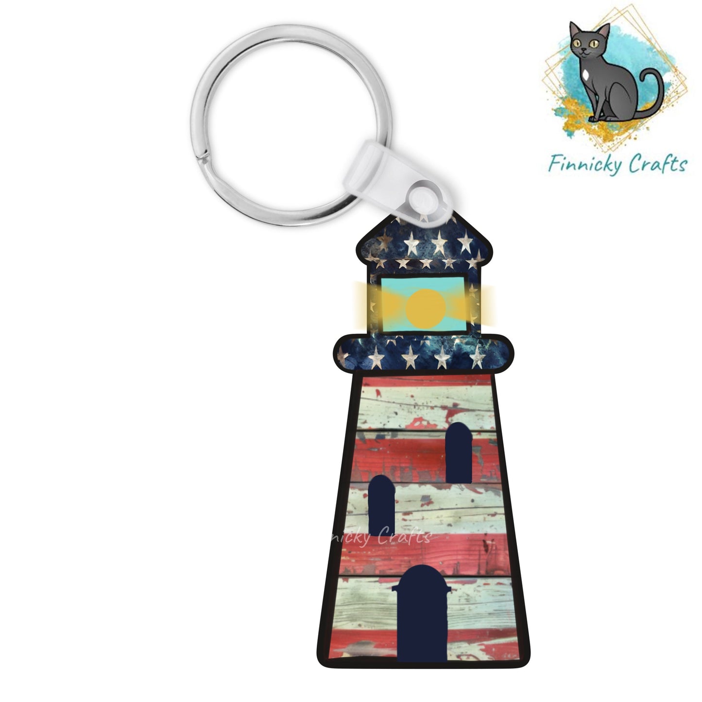 Patriotic Red White Blue Lighthouse Sign, Nightlight, Keychain, Earrings, Sublimation, Digital, PNG, Design, Download, Acrylic, MDF