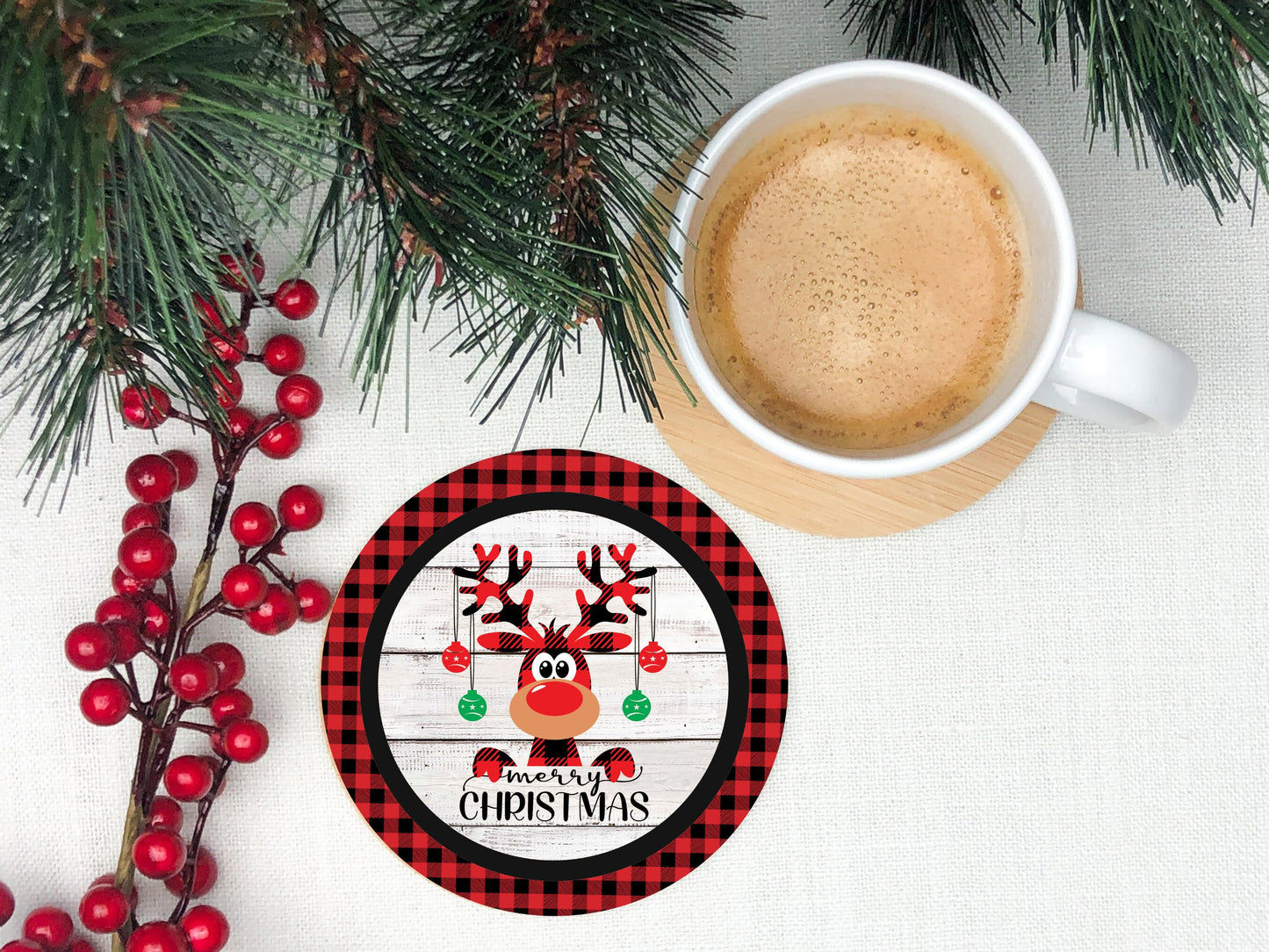 Merry Christmas Moose Round Sign - T-shirt - Hat - Pillow - Apron - Coaster - Cup - Bag - Ornament Design - Digital Download