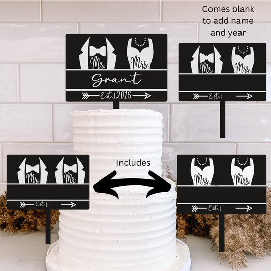 Mr. & Mrs./Mr. and  Mr./Mrs. and Mrs. Cake Topper Bundle Sublimation Design, Customizable Cake Topper, Cake Topper Design, Add Name and Year
