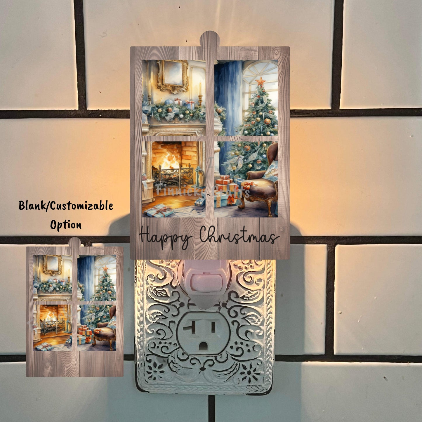 Window Scene Christmas Winter Customizable Ornament, Words and Blank, Sublimation, Digital, PNG, Design, Download.