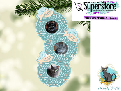 Customizable Trio Bulb Dog or Cat Snowflake Christmas Ornament png Bundle