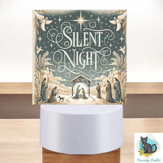 Silent Night Square Light Base,  Nightlight, Decoration, Sleigh, Sublimation, Digital, PNG, Design, Download, Winter Scene, Christmas