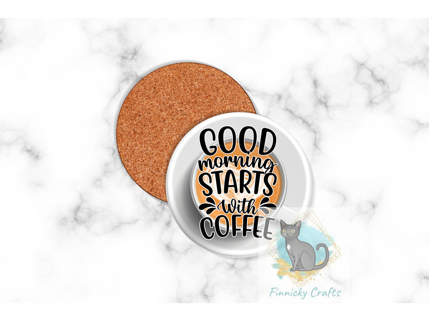 Good Morning Starts with Coffee Round Sign - T-shirt Design - Coasters - Digital Download