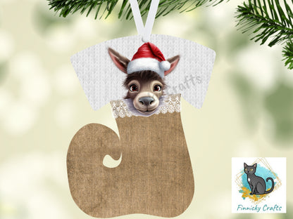 Swirl Stocking Design, Burlap, Peeking Animals, Highland Cow, Pig, Donkey, Christmas, Sublimation, Digital Design, PNG, Earring, Ornament