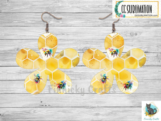 Honeycomb/Bee Sublimation Flower Digital Design- Earrings - Signs - Design