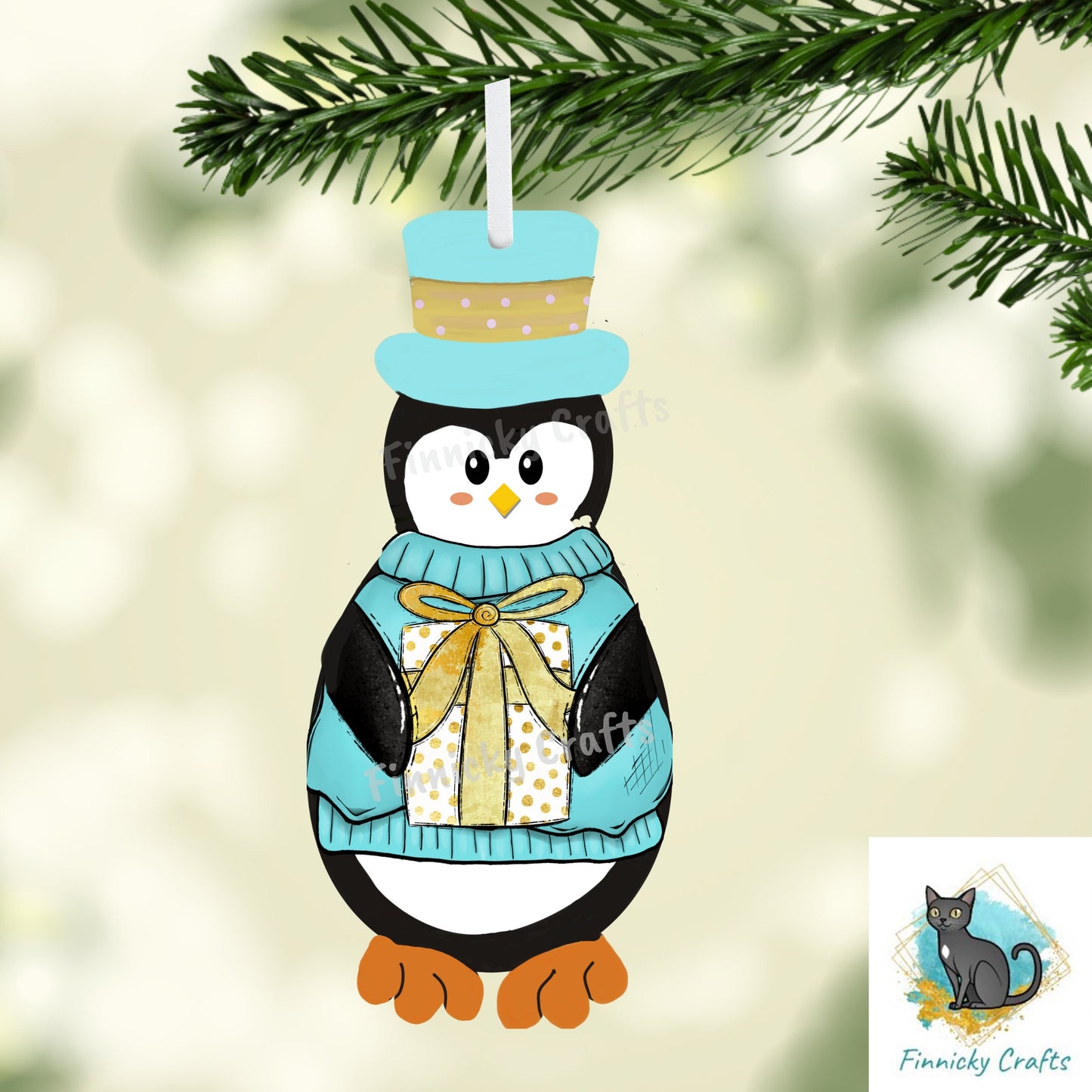 Penguin with green scarf Ornament,  Nightlight, Decoration, Winter, Christmas, gift, Sublimation, Digital, PNG, Design, Download,MDF,Acrylic