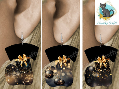 Swirl Stocking Design, Black, Gold, Sophisticated, Christmas, Sublimation, Digital Design, PNG, Earring, Ornament