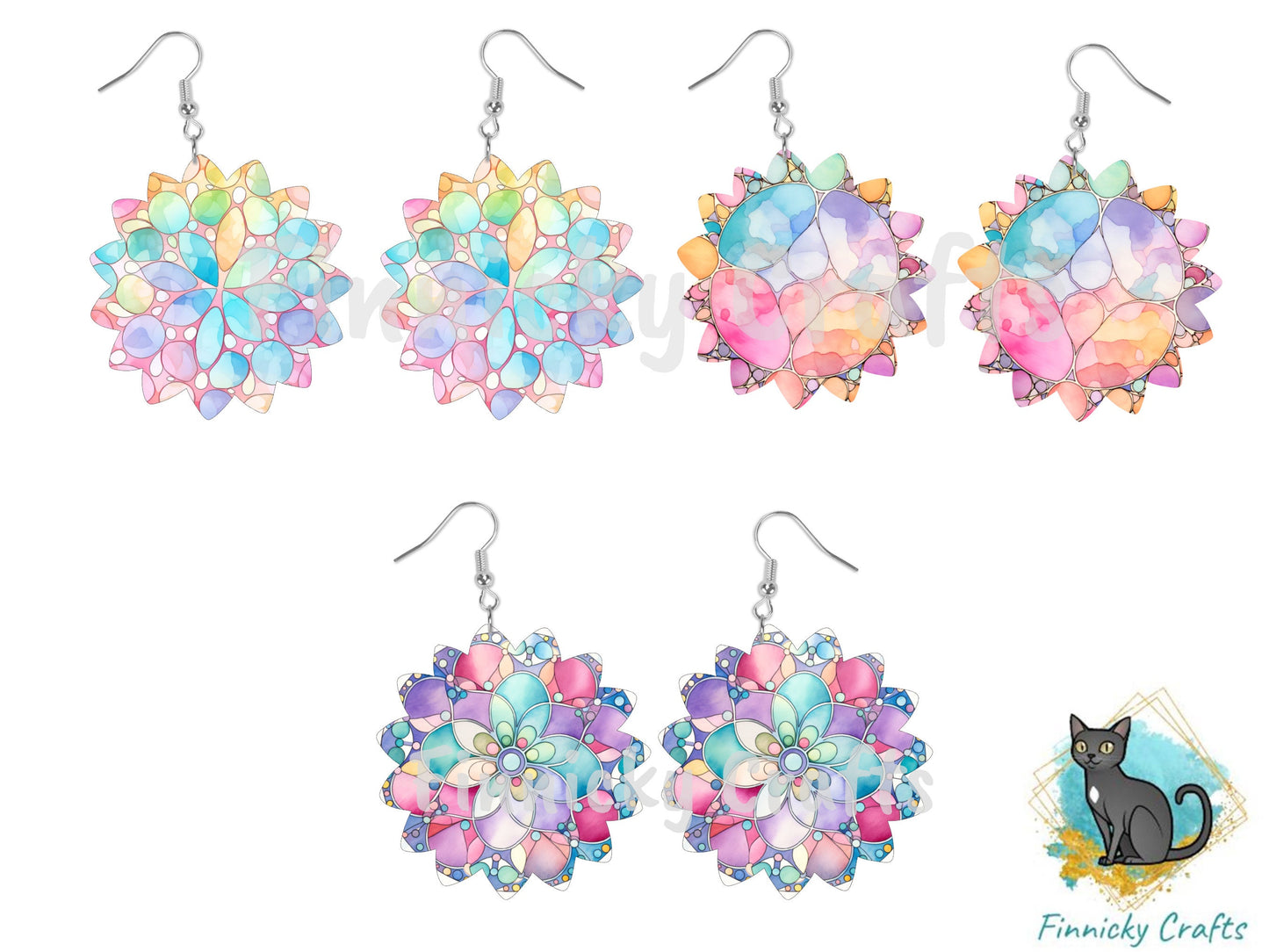 Sunflower Shape Earrings, Stained Glass, PNG File For Sublimation Design, Digital Download, Sign , Keychain / Badge Reel Sublimation