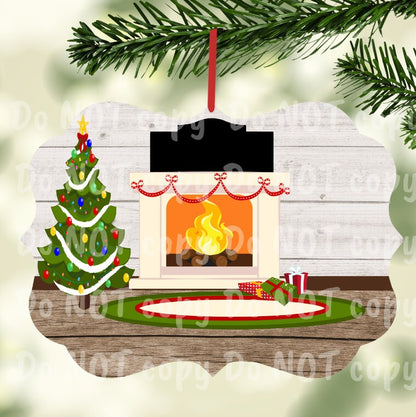 Customizable Fireplace Scene Christmas trees stockings fireplace presents Xmas Sublimation Design PNG Graphic Clip Art Digital Download