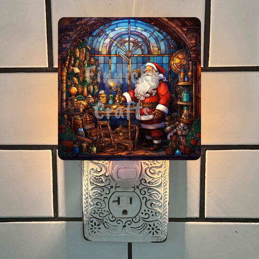 Christmas Stained Glass, Santa's Workshop, Sign, Sublimation, Digital, PNG, Design, Acrylic, Nightlight, Light Base