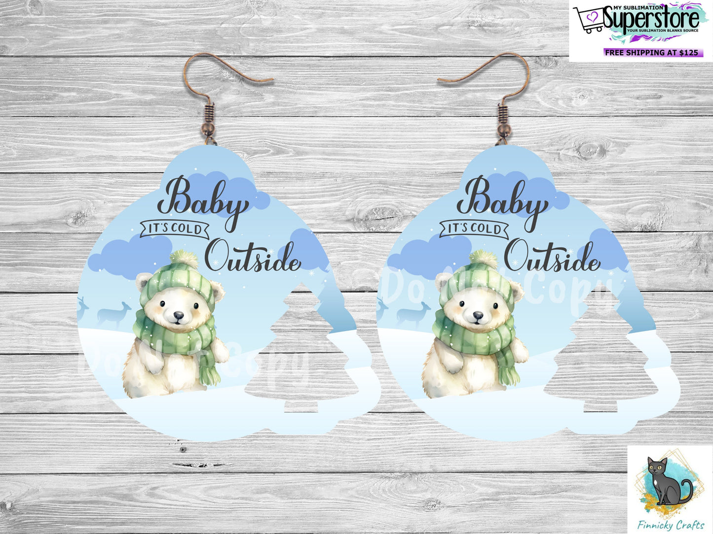 Baby Its Cold Outside Polar Bear Ornament with Tree Christmas Design png
