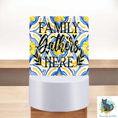Mediterranean tiles and lemons png - Sublimation Designs - Square Acrylic - Light Base - Home Decor - Night Light - Kitchen - Words & blank