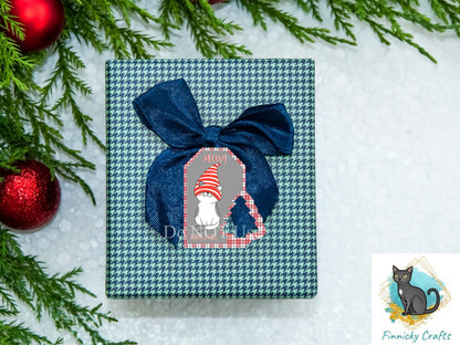 Meowy Christmas Cat and Treats on Earth Cat Tag with Tree Christmas Design Bundle png