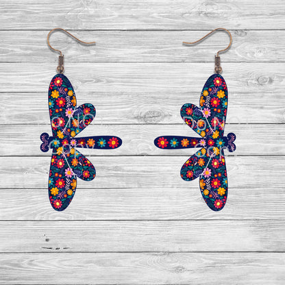 Floral Dragonfly  - Sublimation Digital Design Bundle - MDF, Acrylic, Earrings, Night Light, Bag Charms