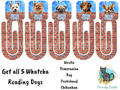 Peeking Dogs Bookmarks - 5 Designs Bundle - Westie, Pug, Dachshund, Chihuahua, Pomeranian - Whatcha Reading? - Digital Download - PNG
