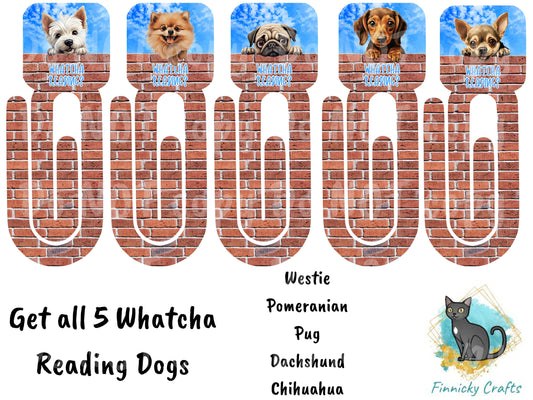 Peeking Dogs Bookmarks - 5 Designs Bundle - Westie, Pug, Dachshund, Chihuahua, Pomeranian - Whatcha Reading? - Digital Download - PNG