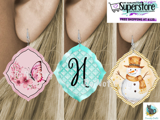 Fancy Diamond - Pink Butterfly - Teal Diamond - Gold Snowman Earrings Digital Download- Earrings, Keyrings, Ornaments, Decorations