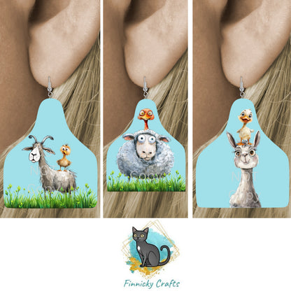 Farm Animals Cow Tag Shape Bundle png - Sublimation Designs Wall Hanger - Earring Png - Goat, Sheep, Turkey, Duck, Llama