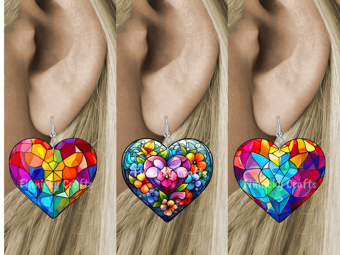 Stained Glass Heart, Earrings, Keychain, Wall Hanger, Door Hanger, Sublimation, Digital, PNG, Design, Download Only