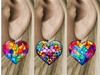 Stained Glass Heart, Earrings, Keychain, Wall Hanger, Door Hanger, Sublimation, Digital, PNG, Design, Download Only