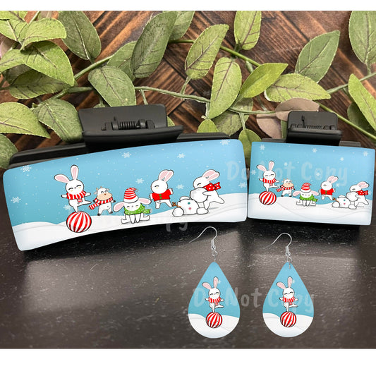 Rabbits, Cows, Winter, Christmas, Large hair clip, small hair clip, earrings, sublimation, digital design only, png