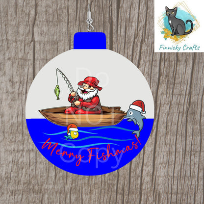 Fishing Bobber Ornament, Merry Fishmas, Christmas, Customizable, Santa fishing, Digital, PNG, Design, Download Only, Night Light, ornament