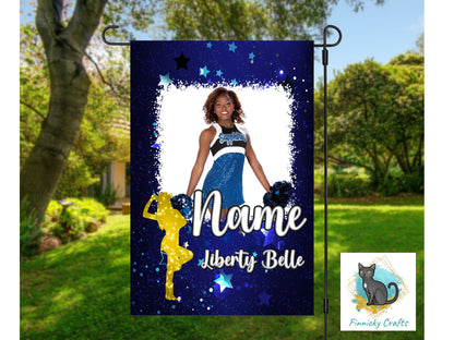 Blue/Gold Drill Team Garden Flag- 2 Versions - Elementary/Grammar, Middle/Junior, High, College, University