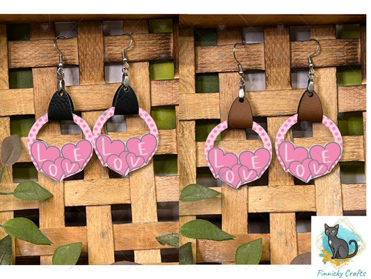 Love Heart Cluster Earring PNG, Hearts, Valentine Earring Design, Sublimation Leather Earring.