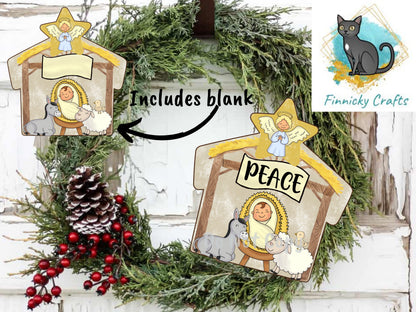 Nativity Shape, Manger, Creche, Peace, Customizable, Christmas, Sublimation, Digital Design, PNG, Decoration, Earring, Door Hanger, Ornament