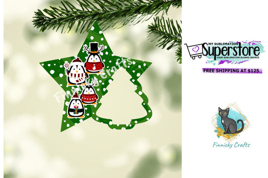 Penguins Star with Tree Christmas Ornament png