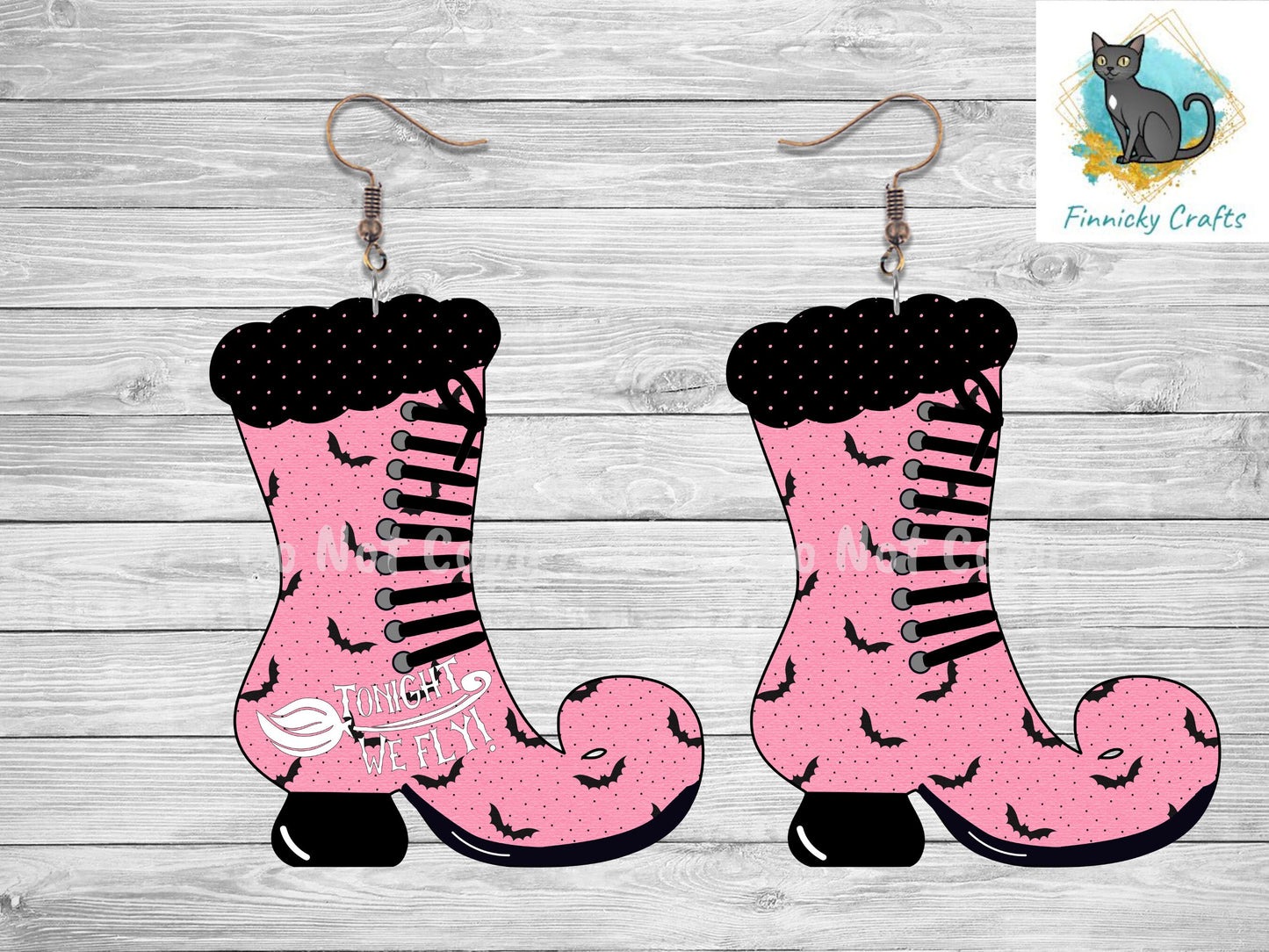 Halloween, Pink Witch's Boot, Spooky, Bats, Tonight We Fly, Welcome, Earrings, Door Wall Hanger, Sublimation, Digital, PNG, Design, Download