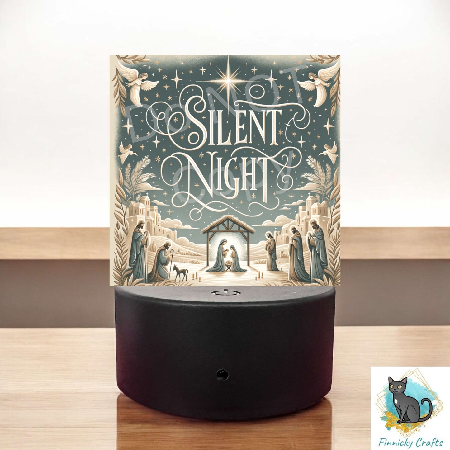 Silent Night Square Light Base,  Nightlight, Decoration, Sleigh, Sublimation, Digital, PNG, Design, Download, Winter Scene, Christmas