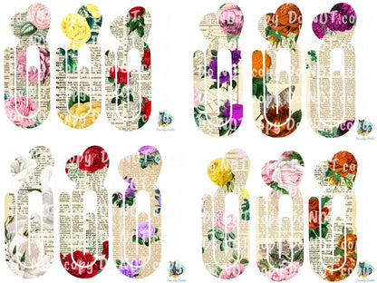 Dictionary Roses Bookmark - 12 Designs Bundle - Various colors - Heart bookmark - Instant Digital Download - PNG